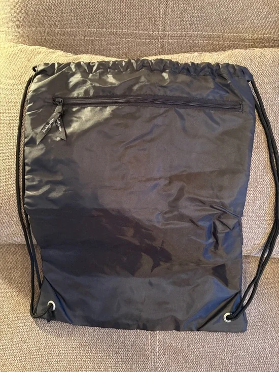 Black Ruffled Drawstring Backpack - Picture 2 of 3